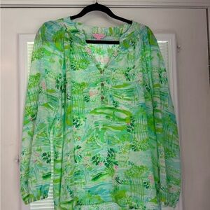 Lilly Pulitzer Women's Elsa Silk Top Honda Classic Seasalt Blue Blouse